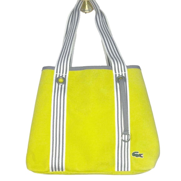 Lacoste Handbags - Lacoste Yellow Canvas Tote Bag with Striped Handles